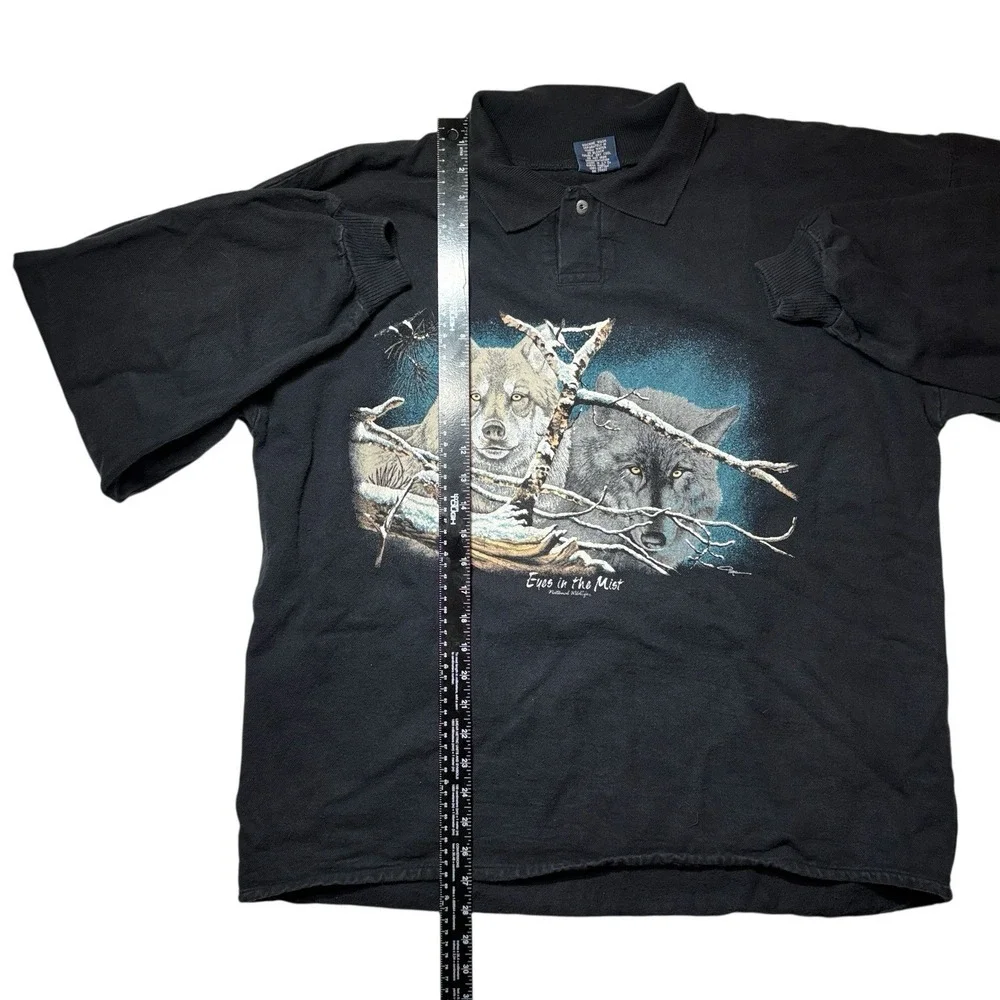 Vintage‎ Mens  Black  Wildlife Wolves Nature Rugby Sweater